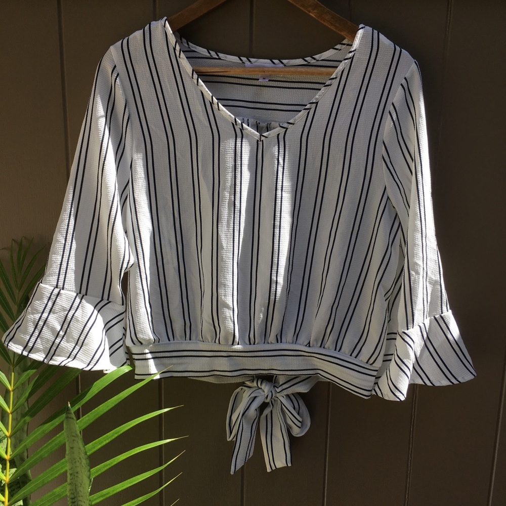 3/4 bell sleeve blouse with tie back